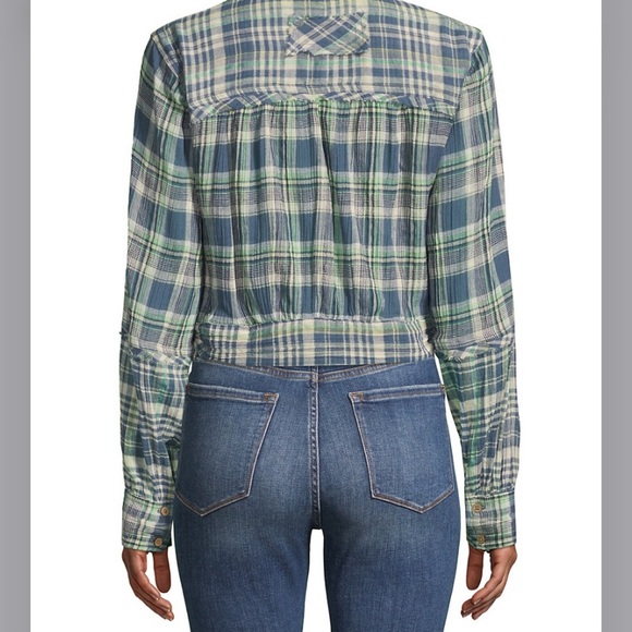NWT Free People First Bloom Tie-Front Plaid Shirt - Picture 3 of 7